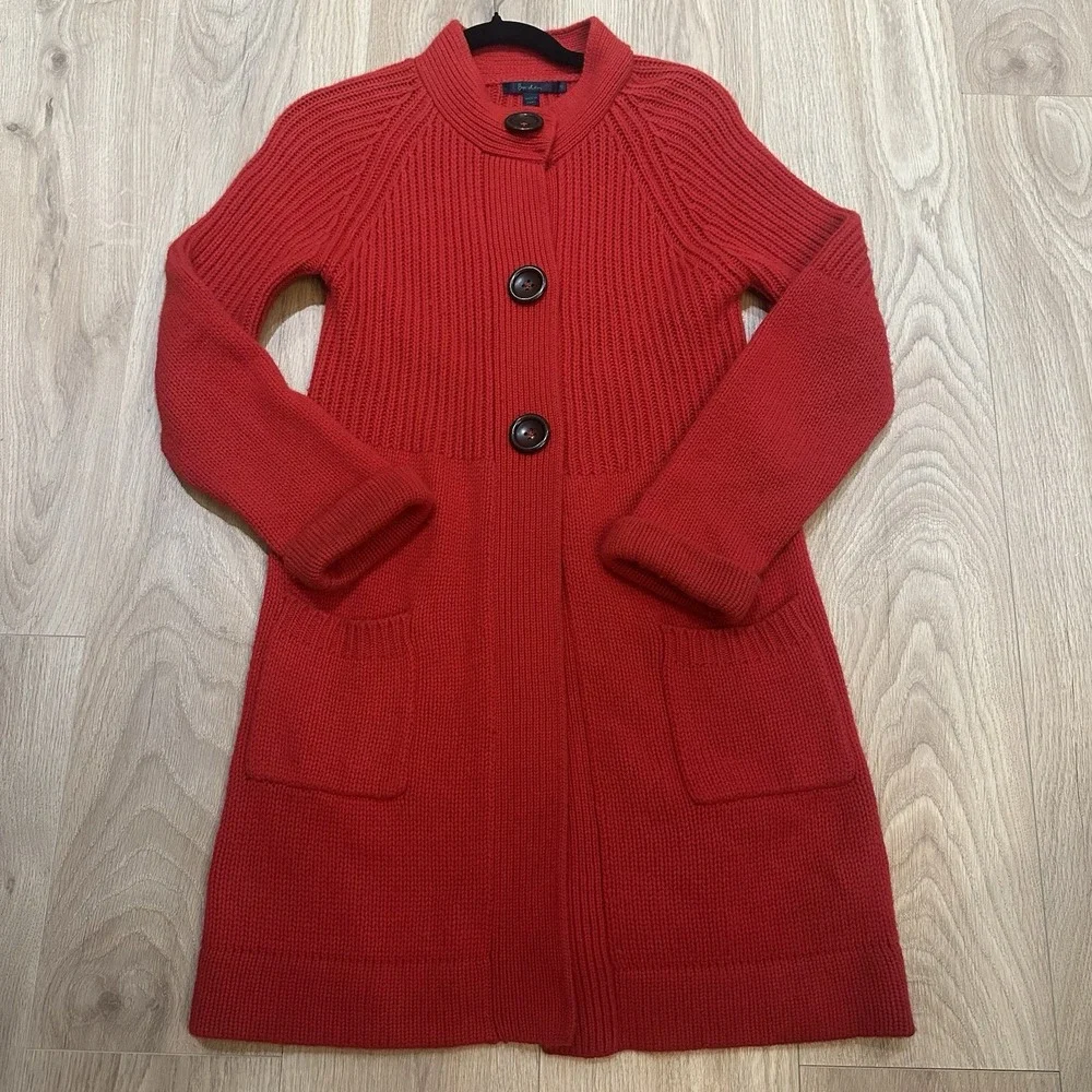 Boden Womens US 12 Red coatigan long open cardigan Wool Angora Sweater Jacket